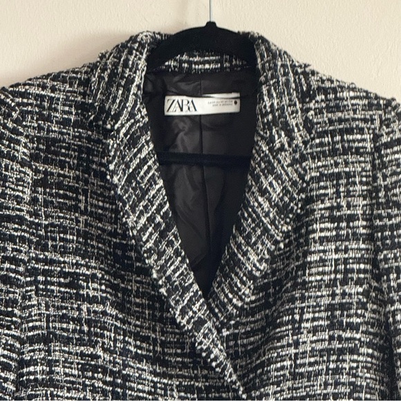 Zara Double Breasted Black and White Textured Weave Tweed Blazer - Picture 13 of 16